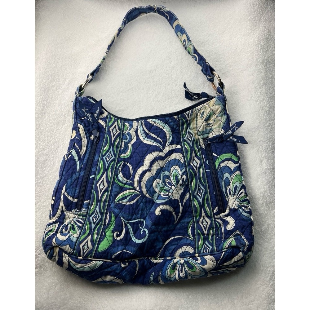 Vera Bradley Quilted Shoulder Bag Purse Navy Blue Green Paisley